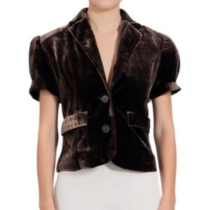 Jacob Brown Velvet Puff Sleeve Cropped Jacket Size Small
